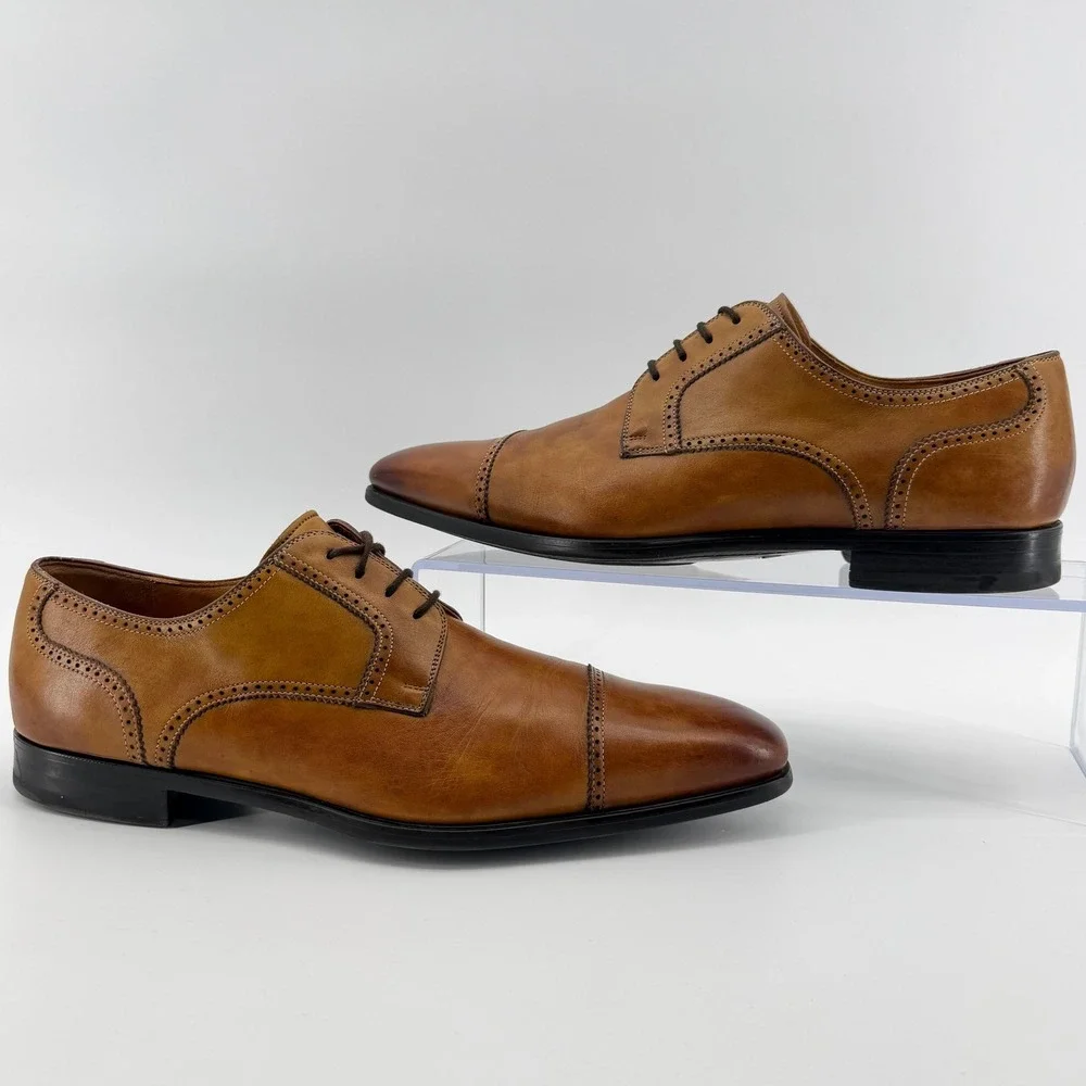 Magnanni Carlito Cap Toe Derby Shoes Mens 10 Cognac Lace Up Tan Leather Brogue
